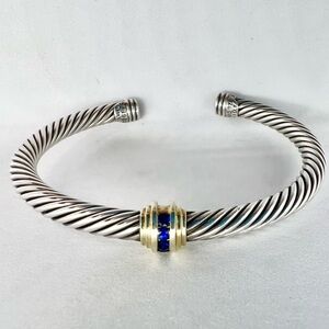 David Yurman 5mm Blue Sapphire 14k Gold Single Station Bracelet